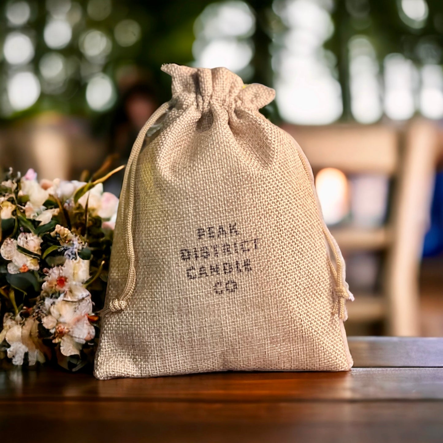 Hessian Drawstring Gift Bag for Mini Candle