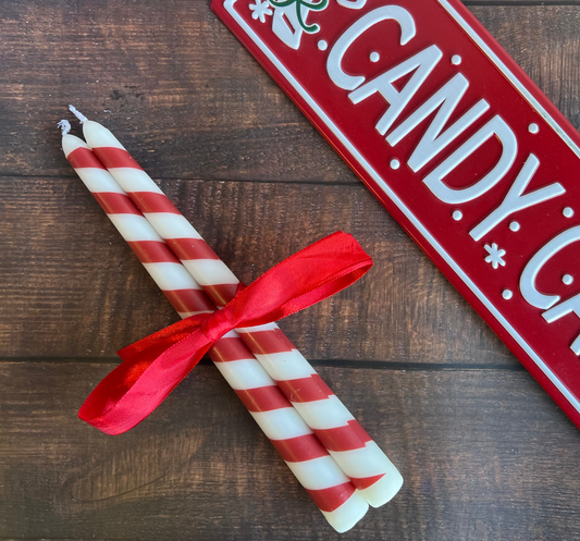 Candy Cane Pair of Dinner Candles